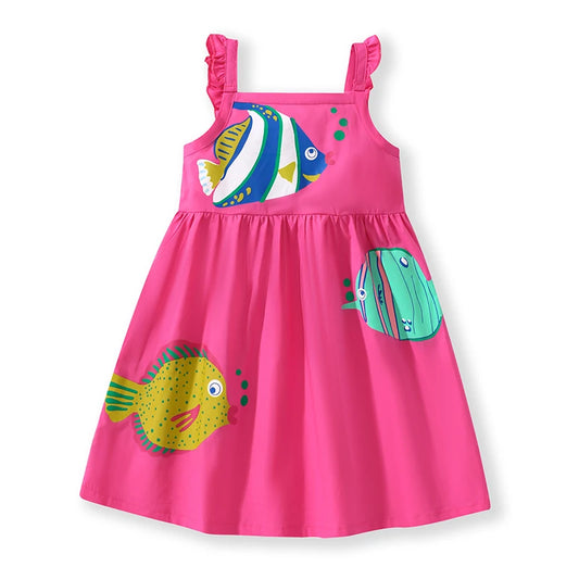 Girls Sleevesless Dress Fish Prints