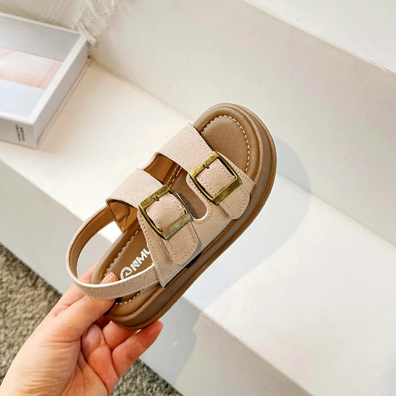 Buckle Open-toe Solid Color Sandals