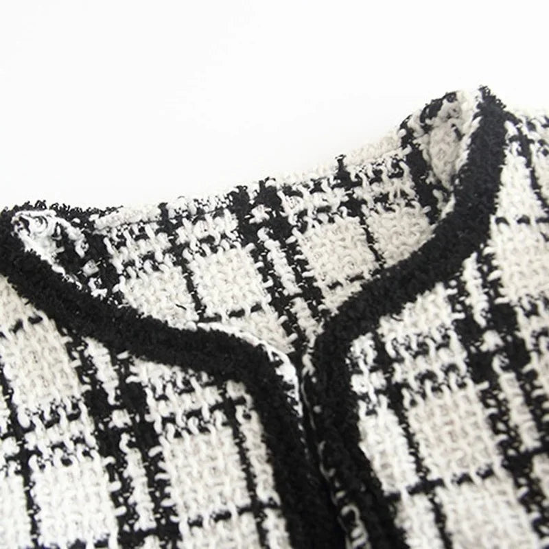 Black and White Plaid Woolen Coat 2PCS