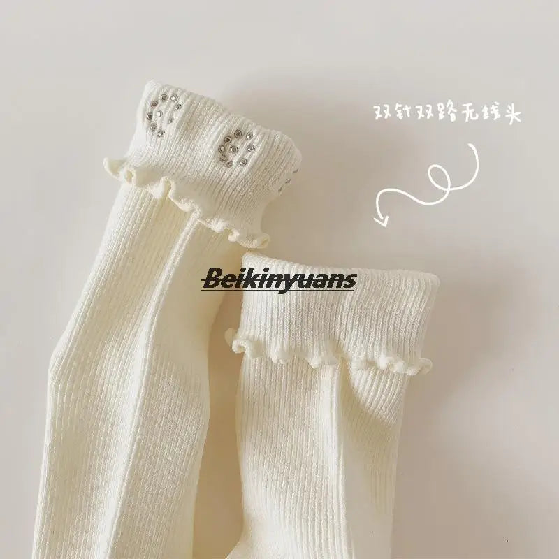 Sweet Bowknot Pearl Knee High Sock