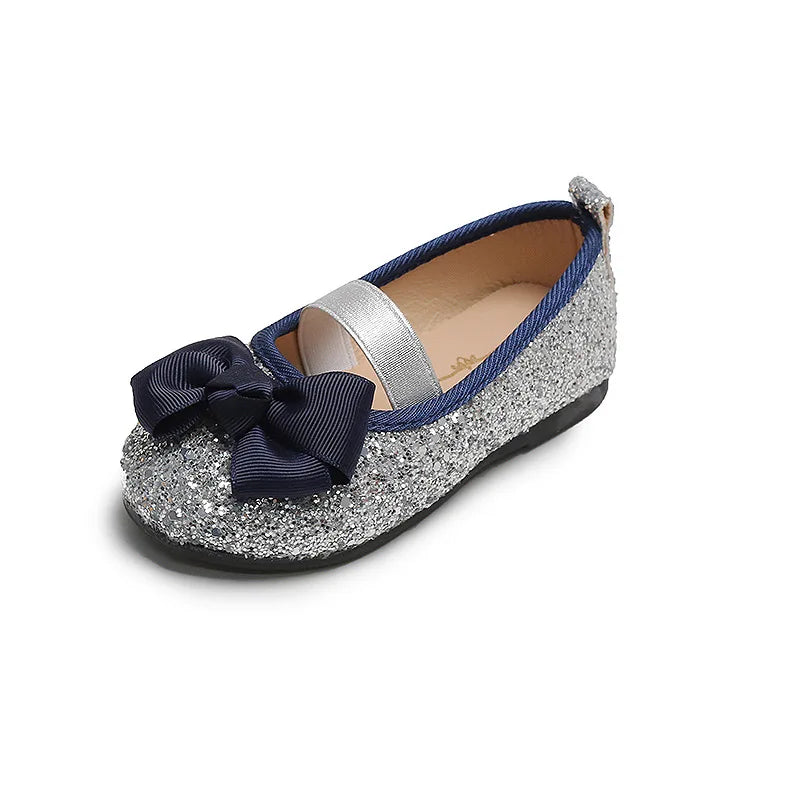 Glitter Leather Flats Bow-knot