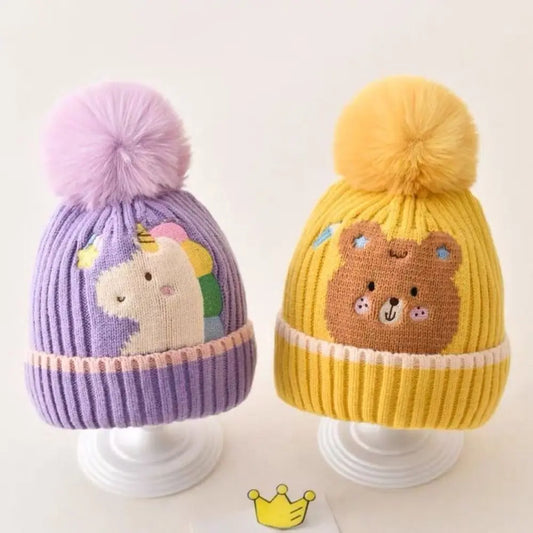 Cartoon Knitted Hairball Baby Beanie