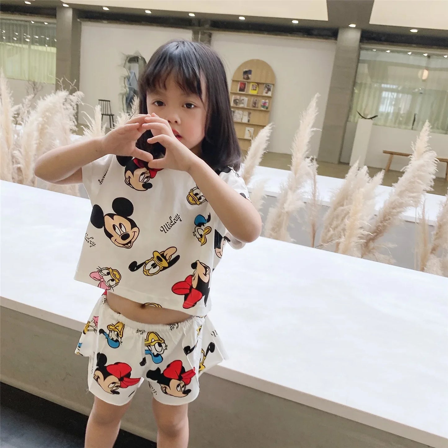 Mickey Print Casual Tshirt Shorts 2pcs