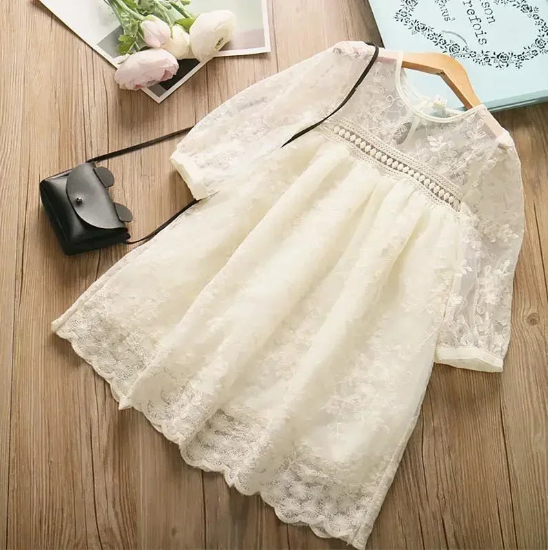 neck hollow floral lace dress