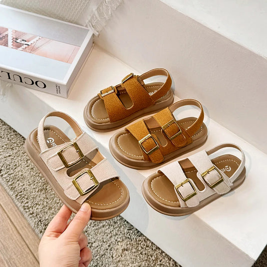 Buckle Open-toe Solid Color Sandals