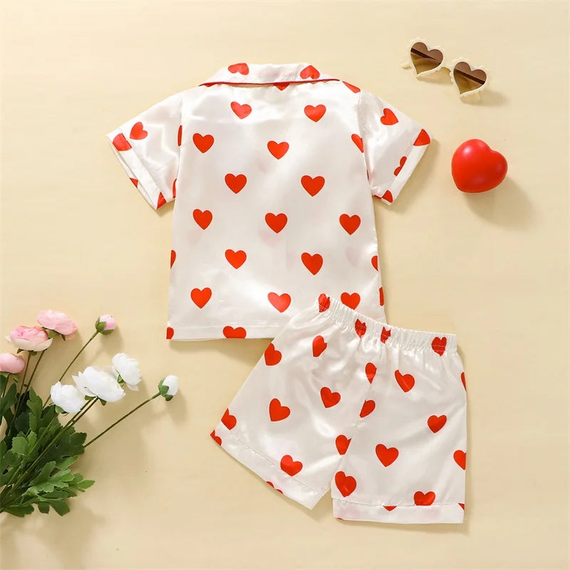 Heart Print Short Sleeve Tops Shorts