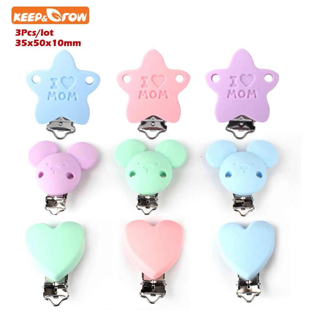 3Pcs Heart Shape Silicone Pacifier Clips