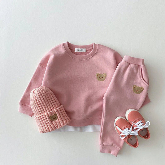 2pc Little Bear Embroidery Coat Pants