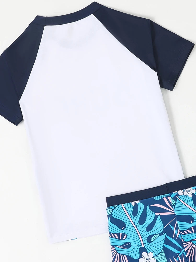 Solid Print Short Sleeves Swimwear