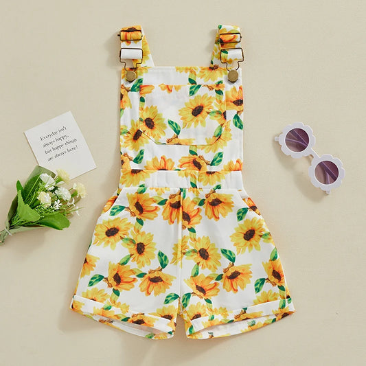 Toddler Summer Overalls Sunflower Print