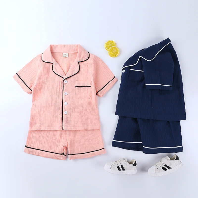 Kids Pyjama colour cotton linen Set