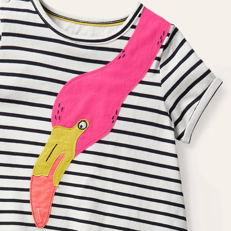 Girls Casual Dress Cotton Flamingo