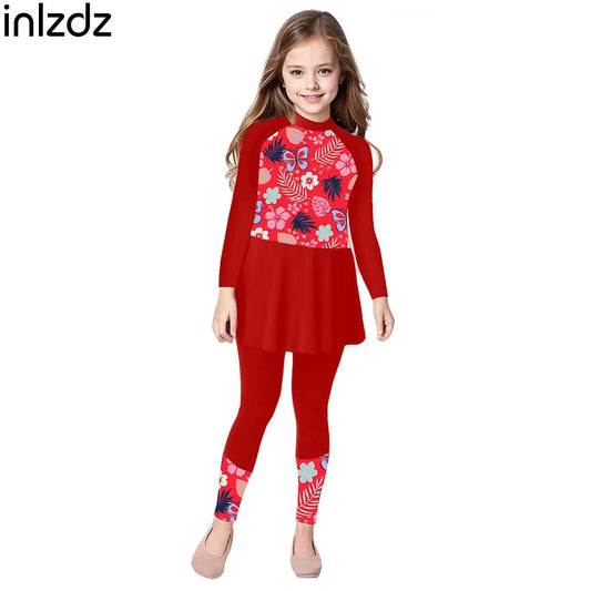 2Pcs Girls Swimsuit Long Sleeve