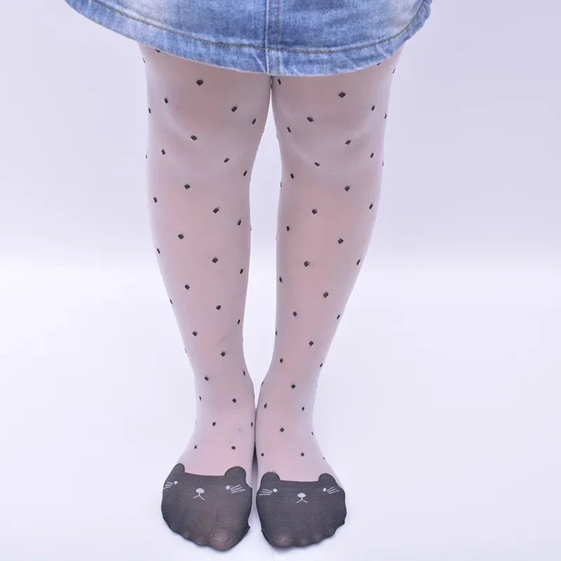 Girls Thin Silk Dot Stocking with Cats