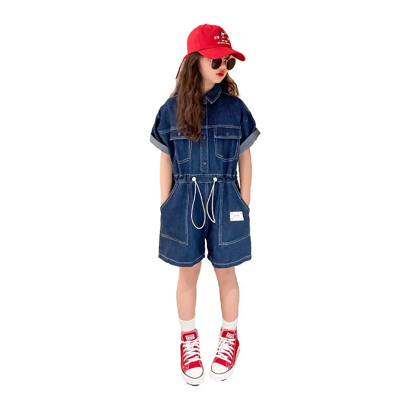 Short Sleeve Denim Shorts jumpsuit