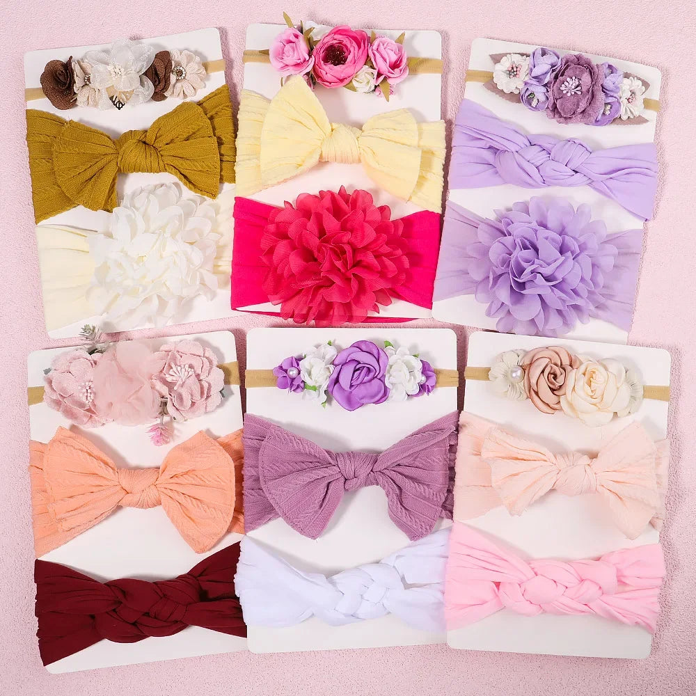 3Pcs Knit Flower Headbands