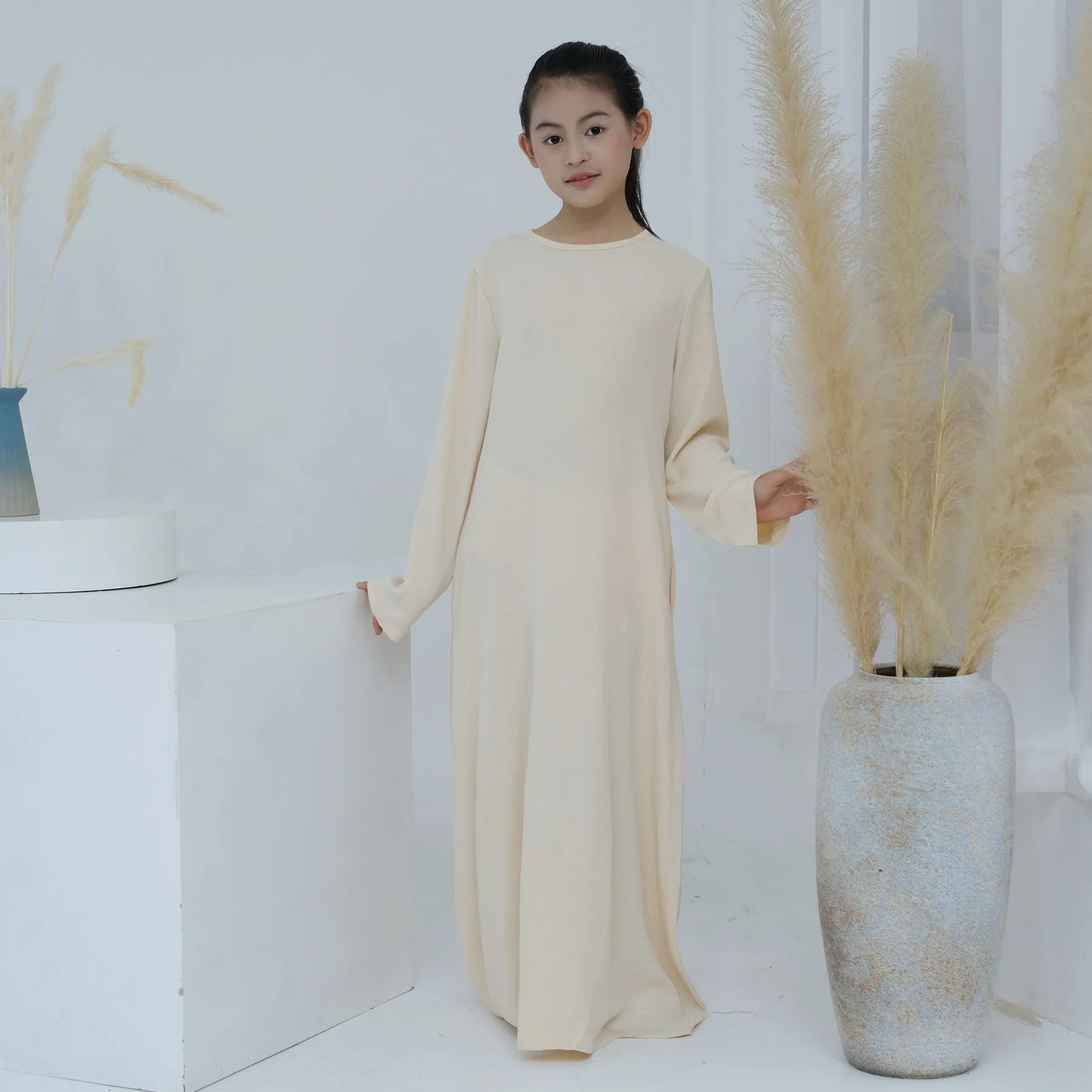 Girls Modest Solid Color Dress