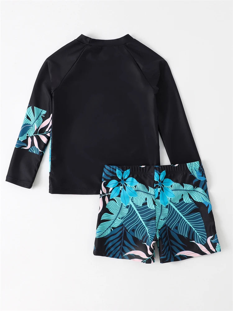 Leaves Print Long Sleeve Swimwear