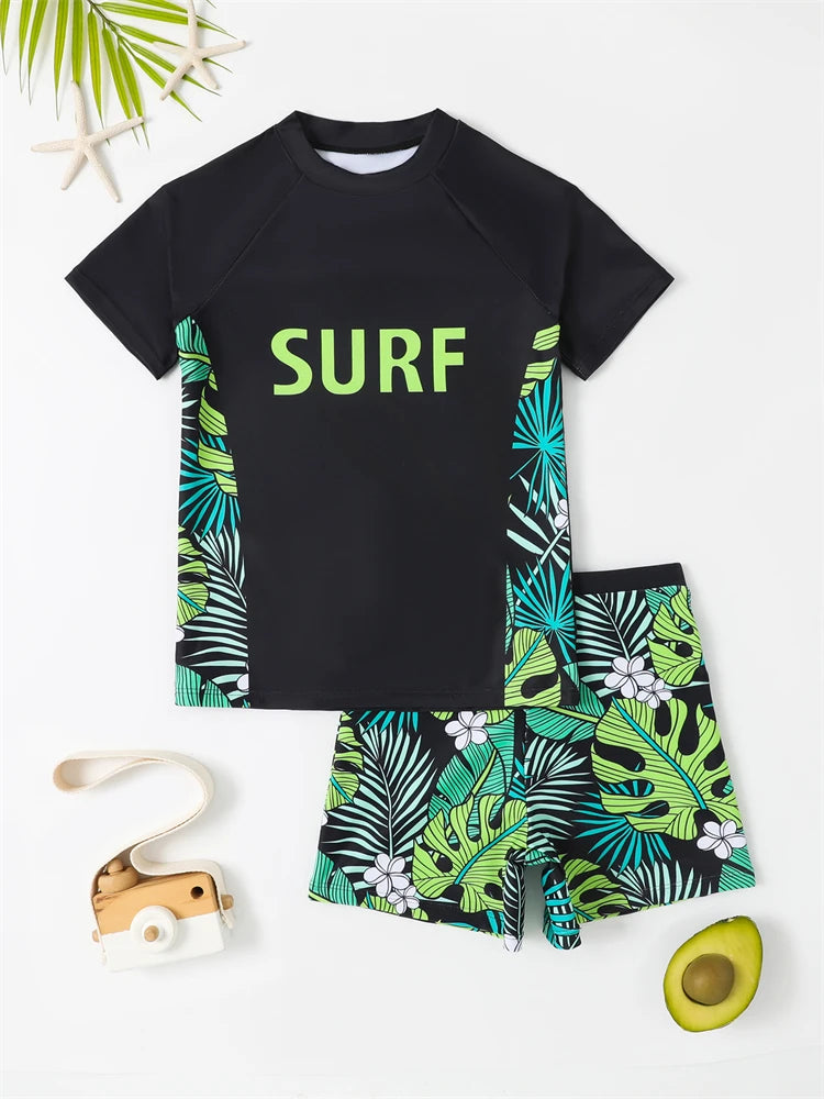 Swimsuit Solid Print Short Sleeves