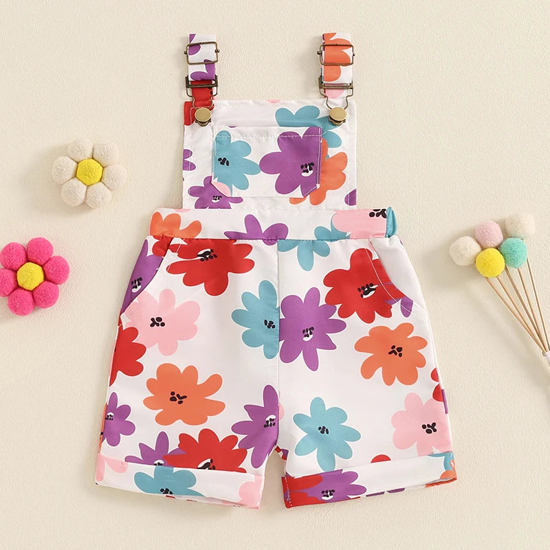 Girls Floral/Stripe Print Short Jumpsuit