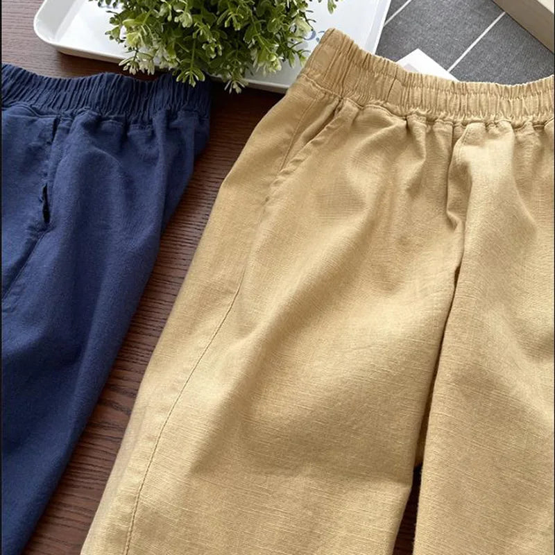 Pants Solid Color Cotton Linen Pants