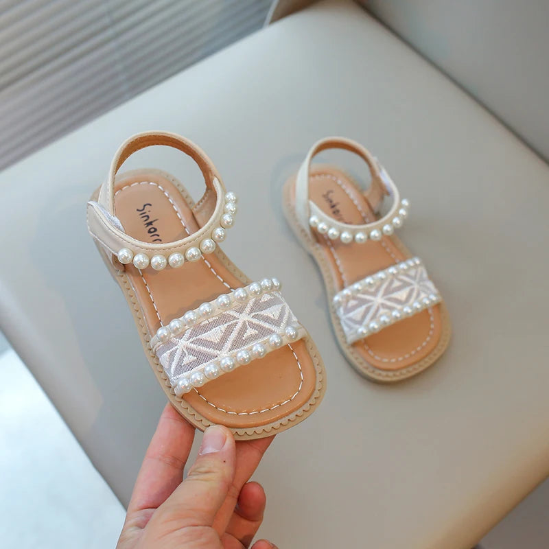 Girl Pearls Open Toes Beading flats