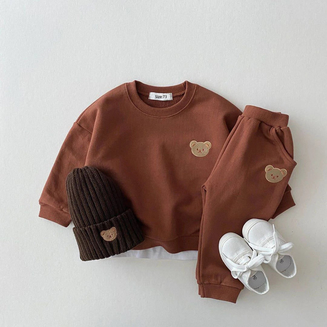 2pc Little Bear Embroidery Coat Pants