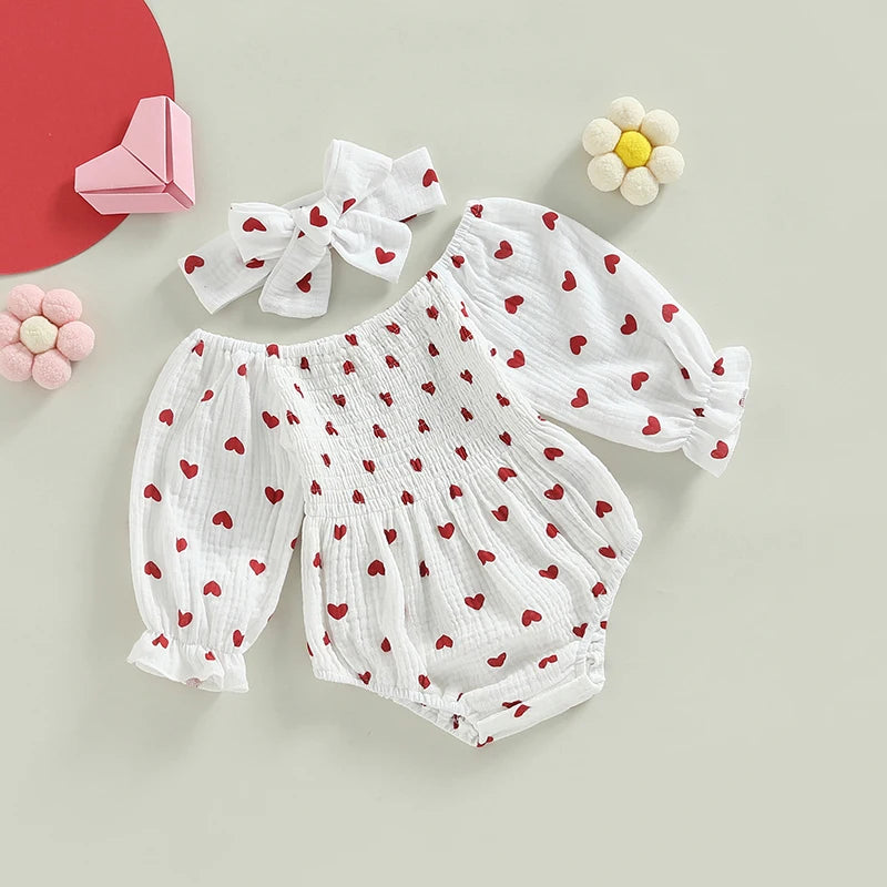 Heart Print Jumpsuit with Headband