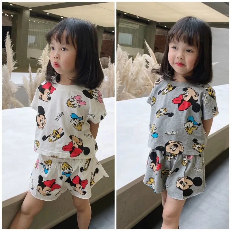 Mickey Print Casual Tshirt Shorts 2pcs