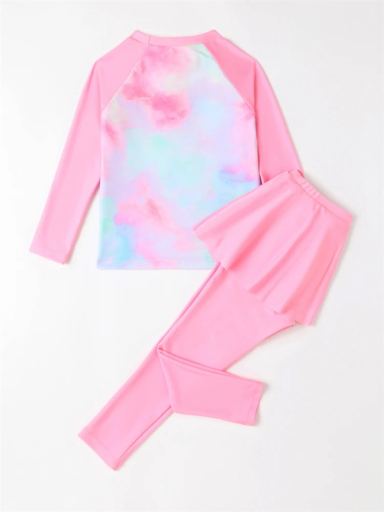 2Pc Swimsuit Pink Long Sleeves