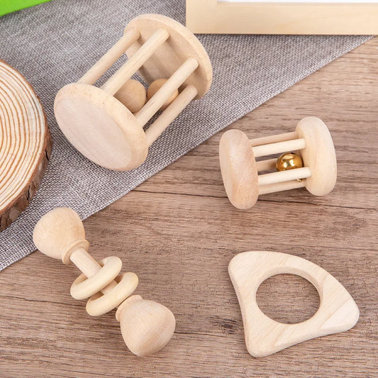 4pc Wooden Baby Rattle