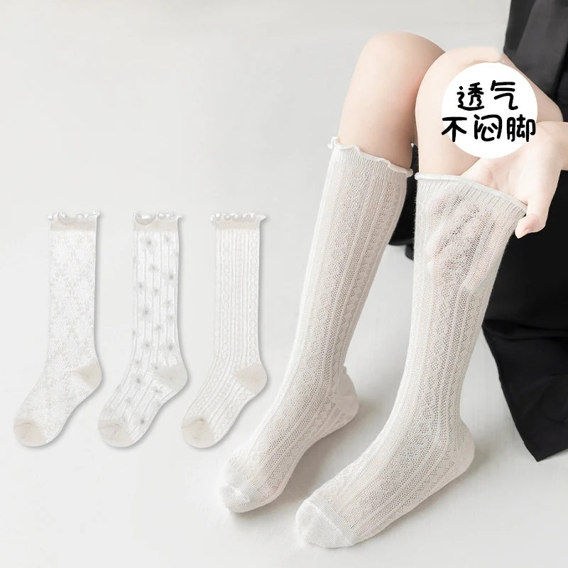 White Color Mesh Knee High Socks