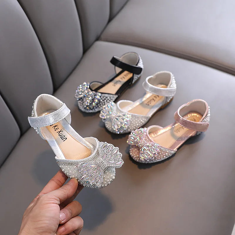 Girl Sequin Sandals Rhinestone Bow