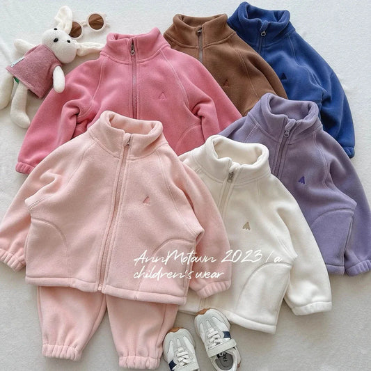 2pcs Sport Solid Colour Zipper Coat set