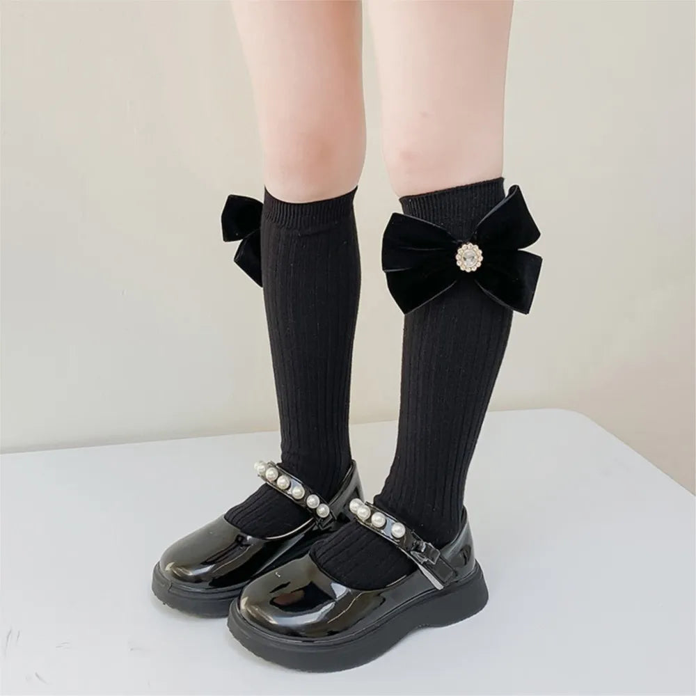 Girls pearl big bowknot calf socka