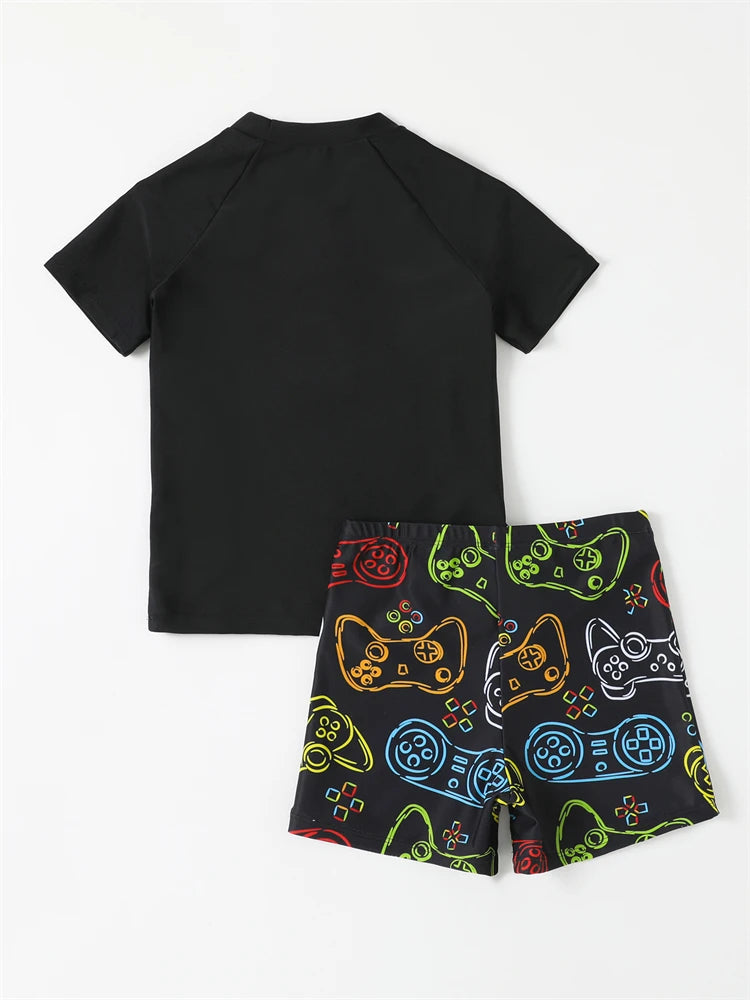 Graffiti Print Short Sleeve Swim set