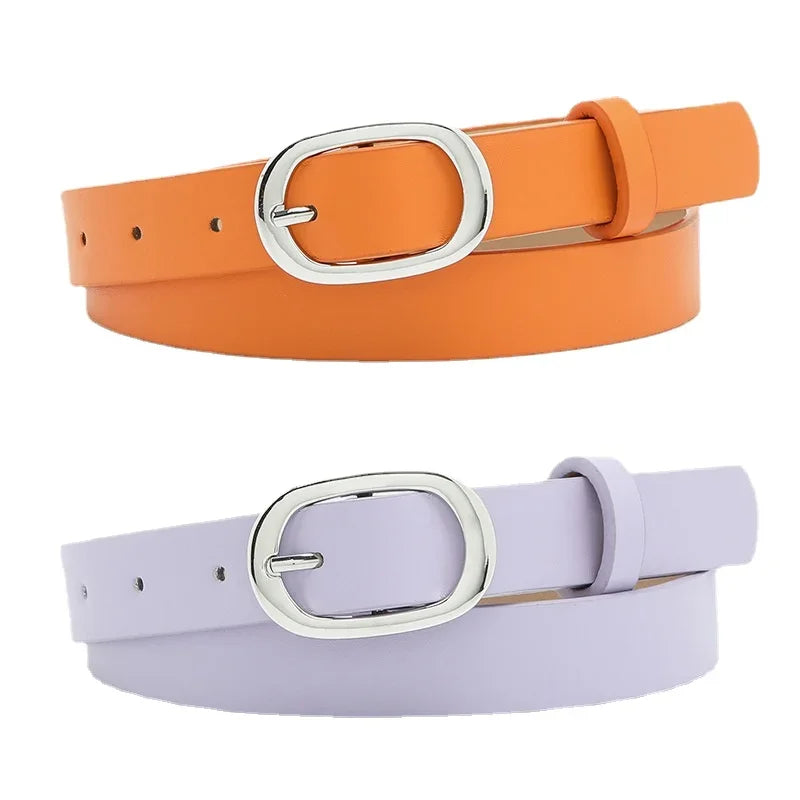 PU Leather Metal Round Buckle Belt